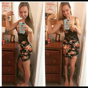 Mesh Panel Floral Bodycon Dress